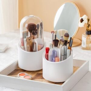 360° Rotating Makeup Brush Holders Organizer Transparent With Lid Dust Proof Vanity promax.pk