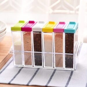 6 pcs Jar Spice Rack Plastic Seasoning Pepper Salt Spice Masala Box promax.pk