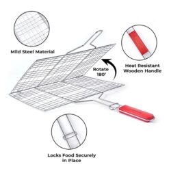 large Steel Portable Barbecue BBQ Grill Net Basket Roast Grilling Tray promax.pk